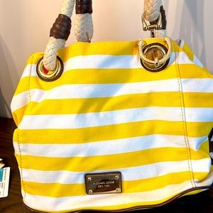 MICHAEL KORS Marina Yellow White Nautical Stripe Anchor Tote Handbag